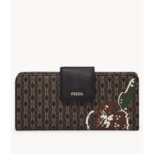 New Fossil Madison Tab Clutch Wallet Black Floral Multi